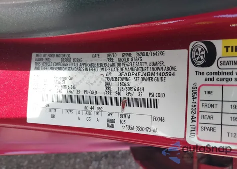 2011 Ford Fiesta Ses from USA, damaged, VIN 3FADP4FJ4BM140594